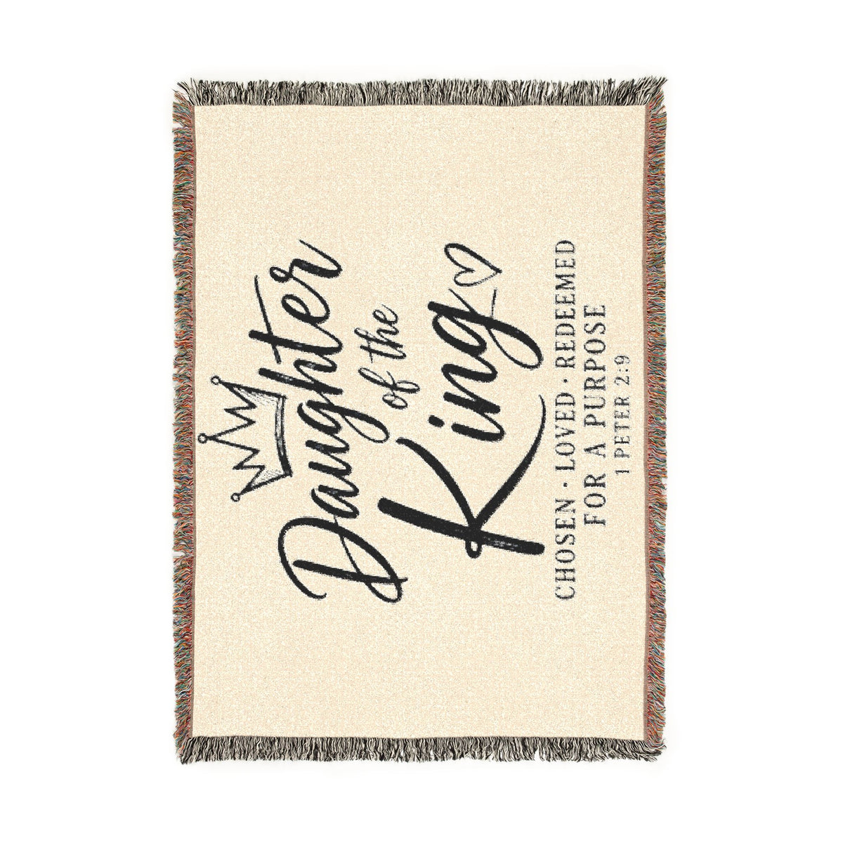 Woven Blanket — "Daughter of the King" Inspirational Christian Throw (Chosen • Loved • Redeemed)