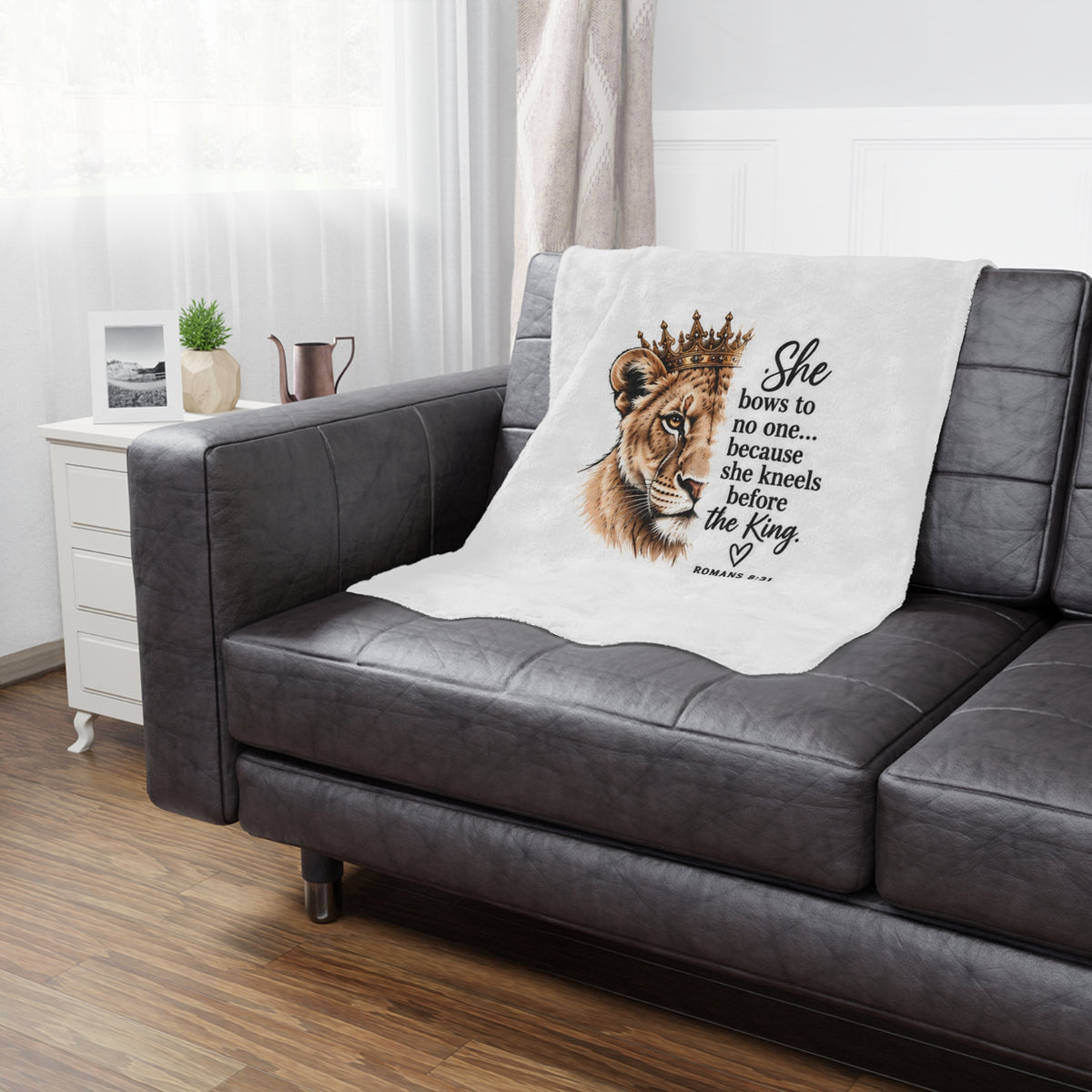 Christian Lion Minky Blanket — “She bows to no one… because she kneels before the King” (Romans 8:31)