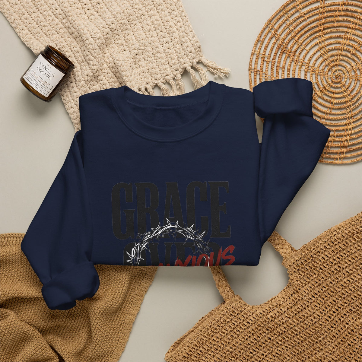 Grace Over Fear Crewneck Sweatshirt | Christian Streetwear, Distressed Typography