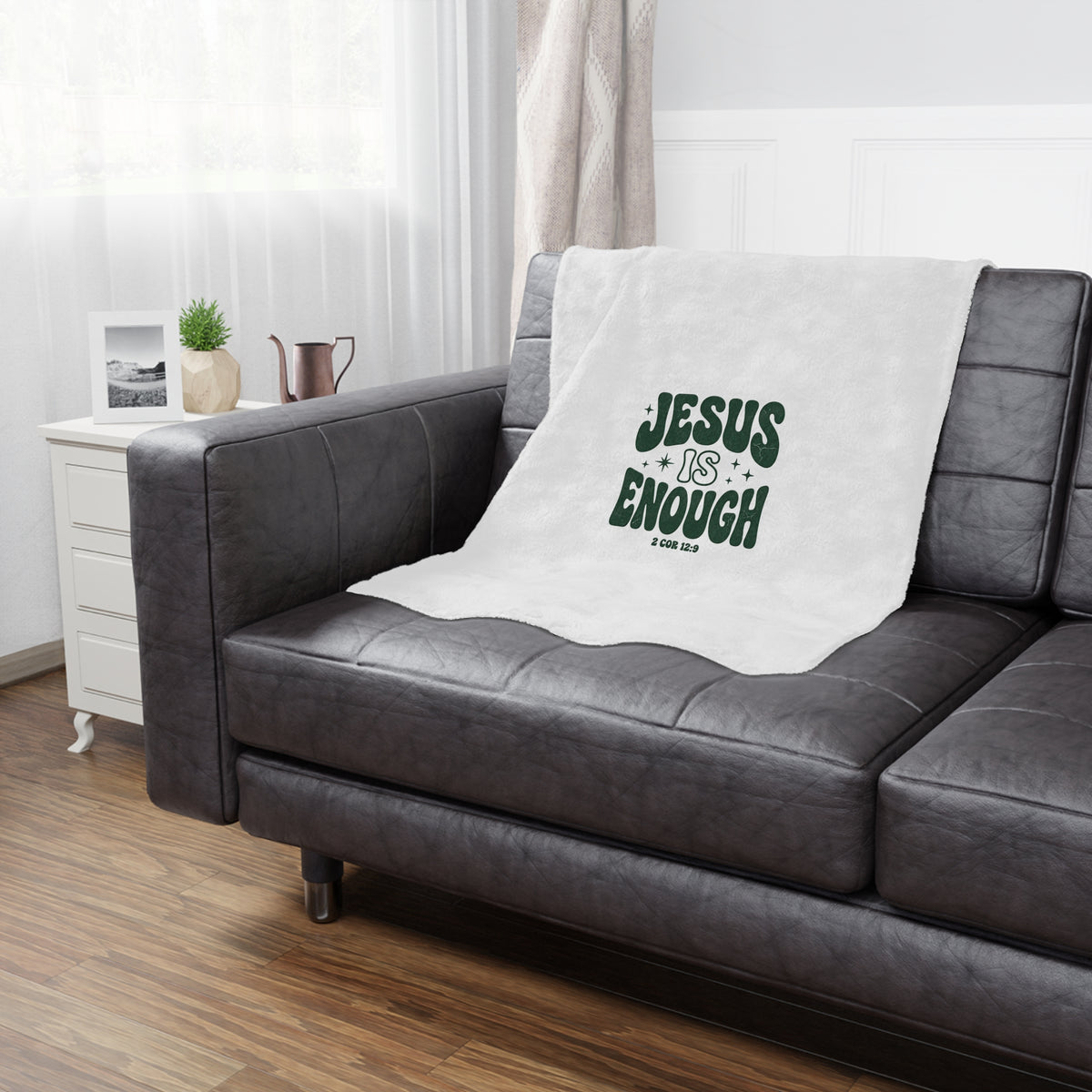 Jesus Is Enough Minky Blanket — Cozy Christian Inspirational Throw (2 Cor 12:9)