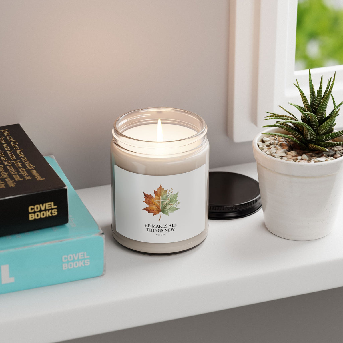 He Makes All Things New Soy Candle, Christian Autumn | Fall Leaf Scripture