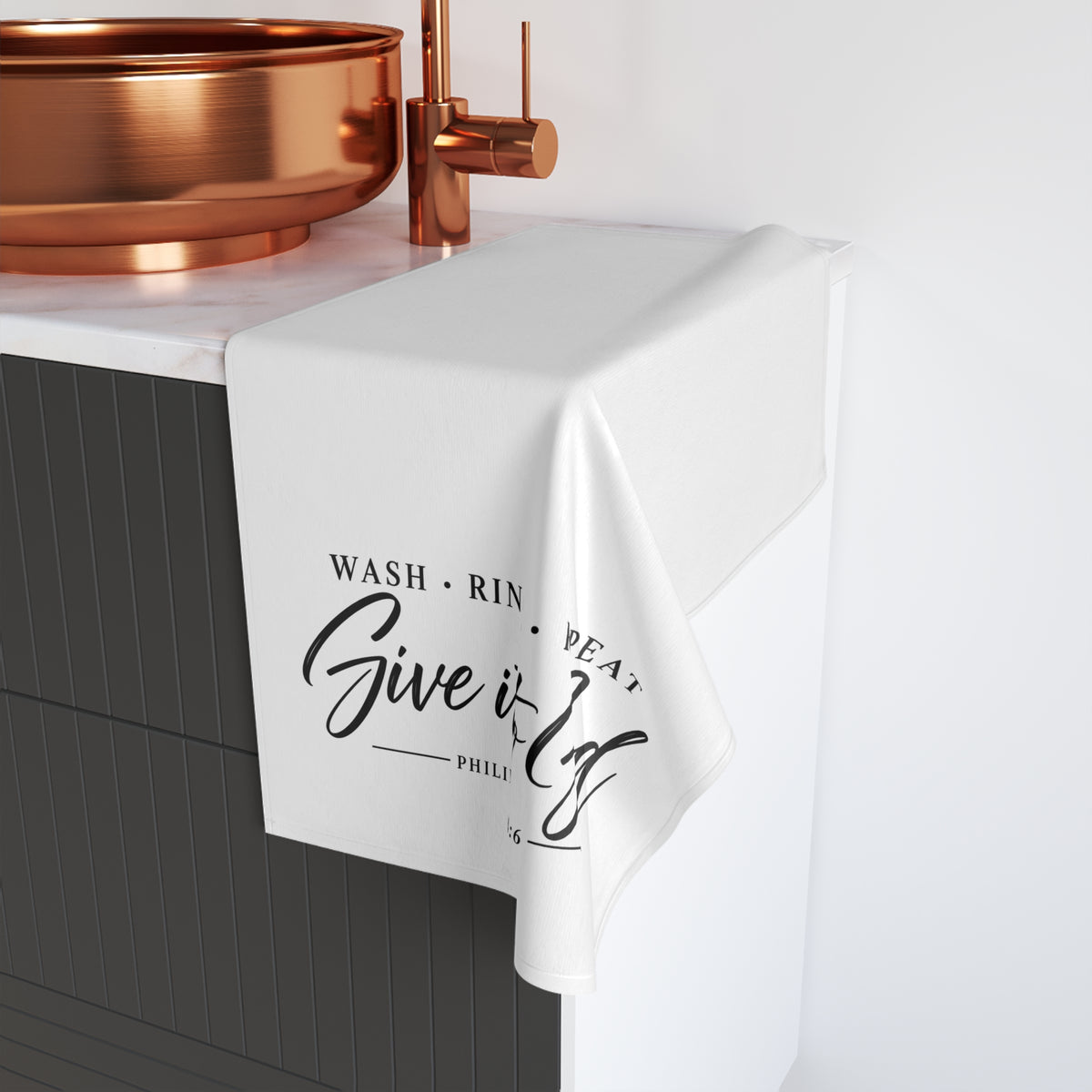 Hand Towel — "Wash • Rinse • Repeat — Give It to God" Inspirational Kitchen Towels (Philippians 4:6)