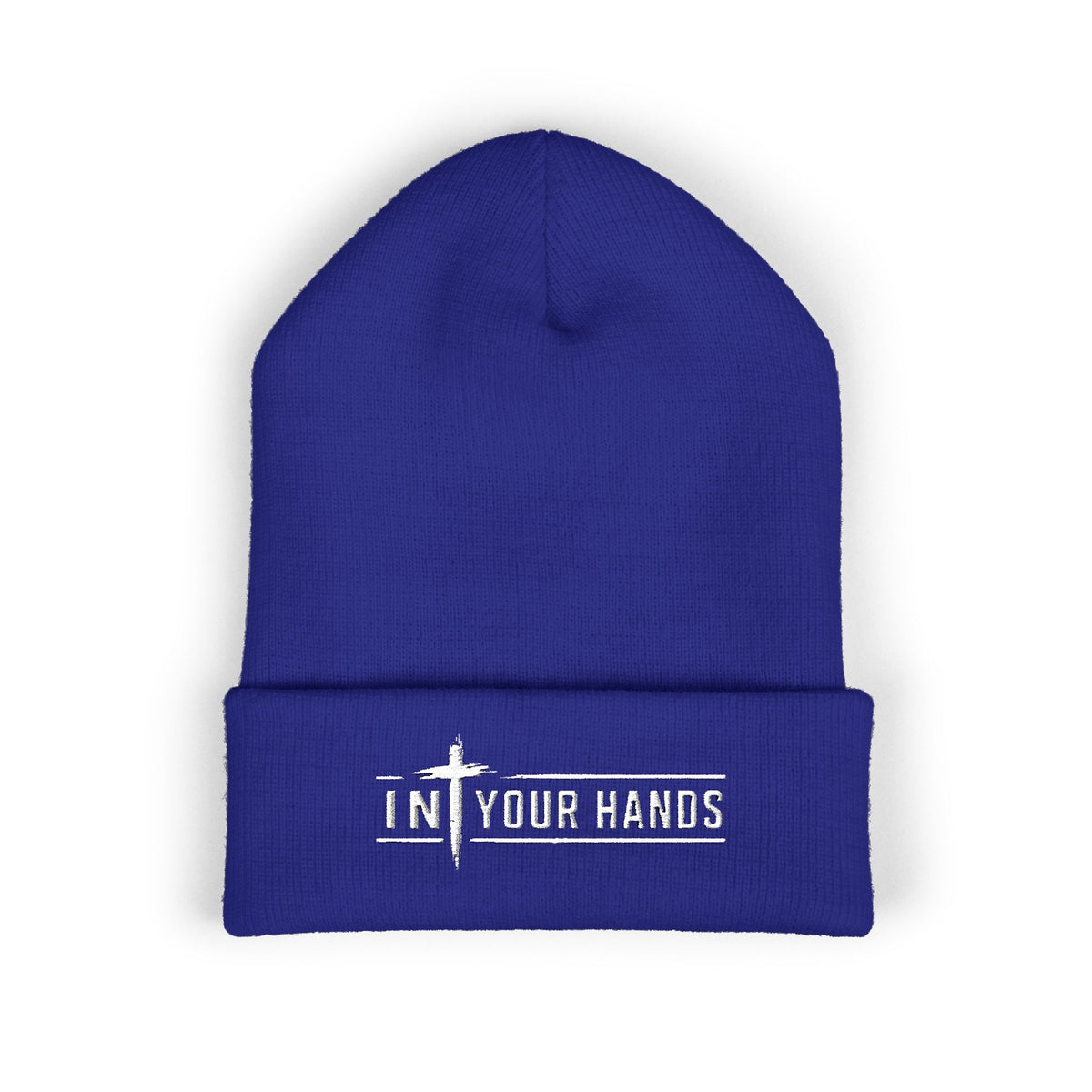 Embroidered 'In Your Hands' Cuffed Beanie - Knit Winter Hat