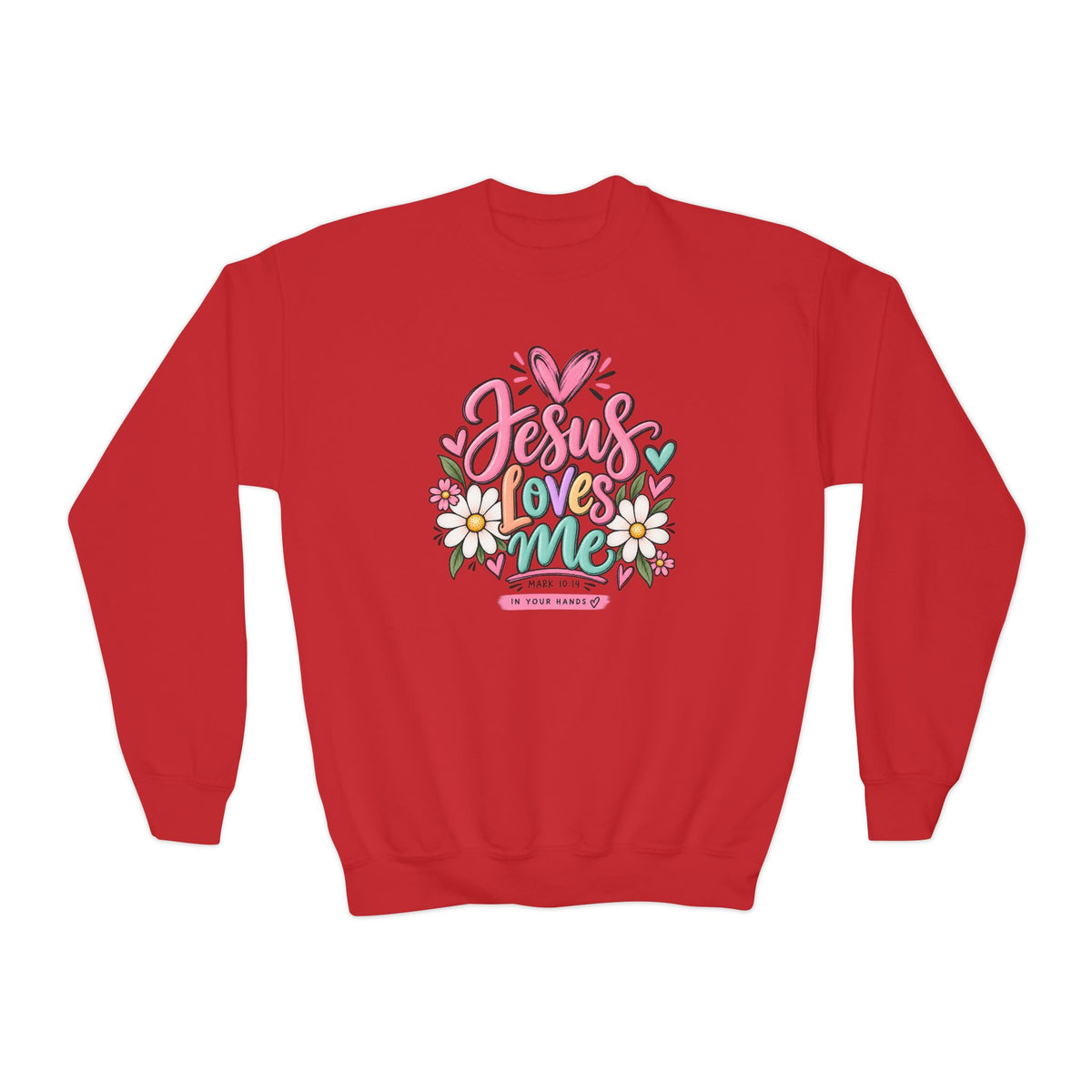 Youth Crewneck Sweatshirt - "Jesus Loves Me" Colorful Floral Christian Pullover