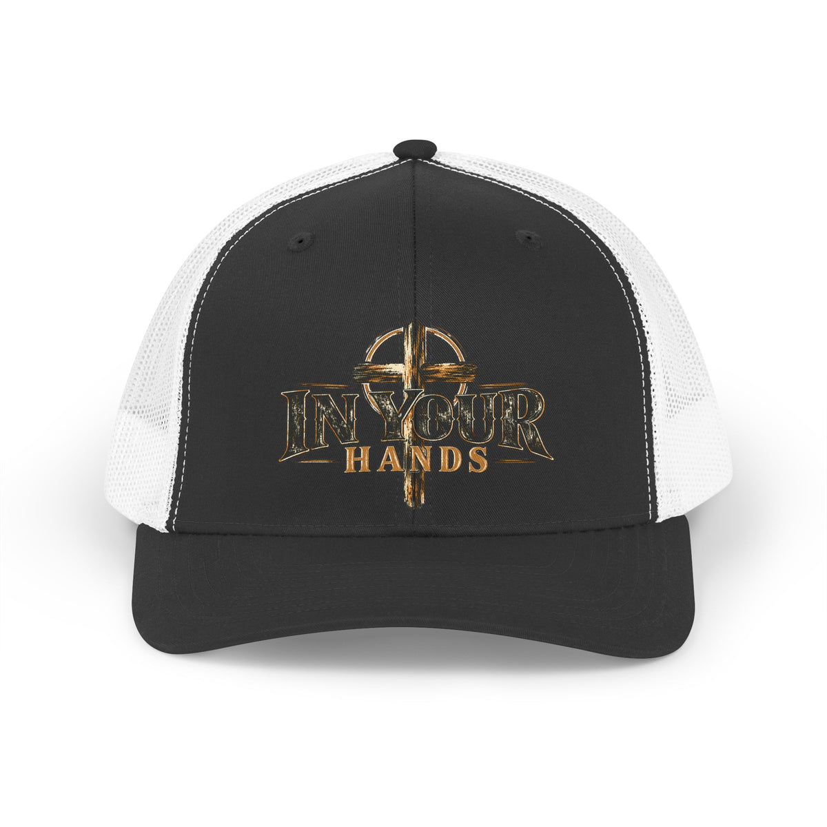 Retro Trucker Hat — 'In Your Hands' Cross Graphic