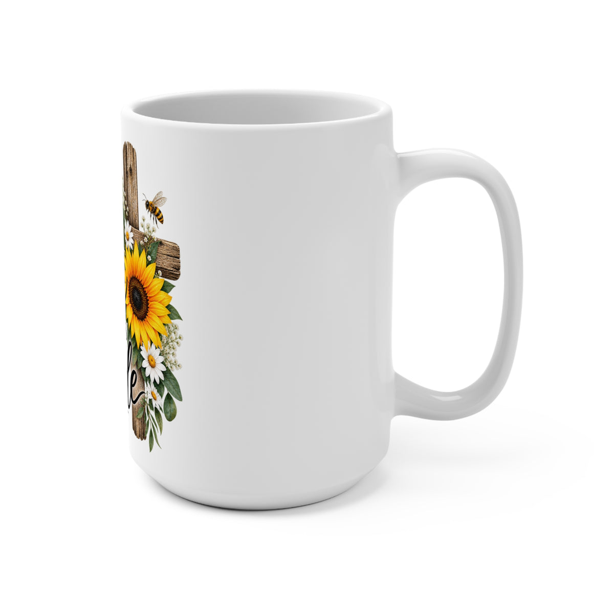 Faith Makes All Things Possible 15oz Mug — Sunflower Cross Christian Coffee Cup
