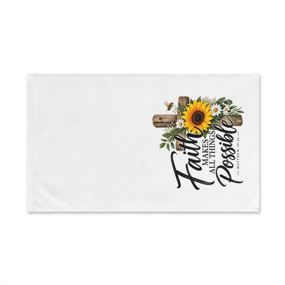 Faith Makes All Things Possible Hand Towel — Sunflower Cross Kitchen Towel (Matthew 19:26)