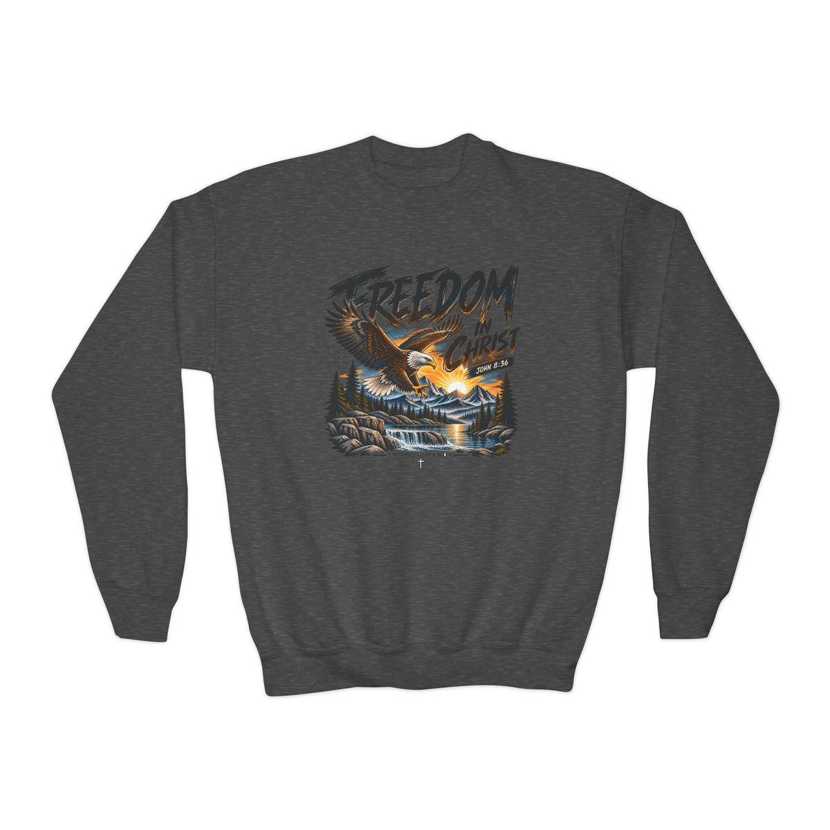 Youth Crewneck Sweatshirt — "Freedom in Christ" Eagle Graphic