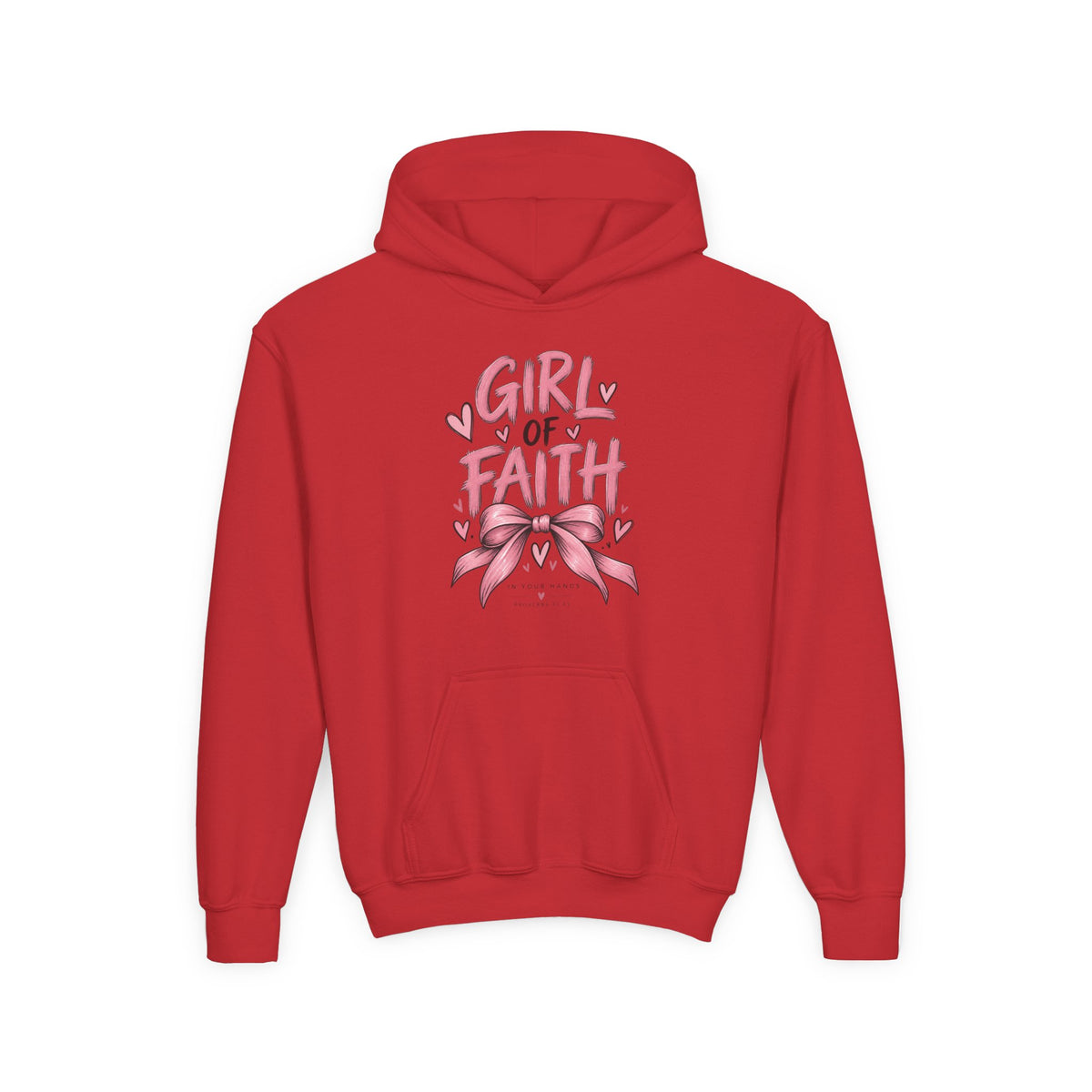 Girl of Faith Youth Hoodie — Pink Ribbon Christian Faith Sweatshirt
