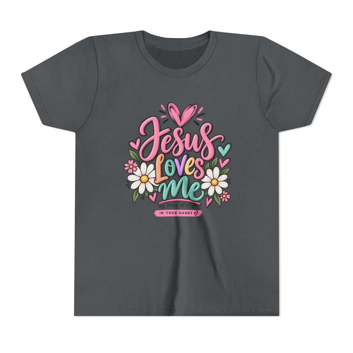 Youth Tee — "Jesus Loves Me" Floral Christian Kids T-Shirt
