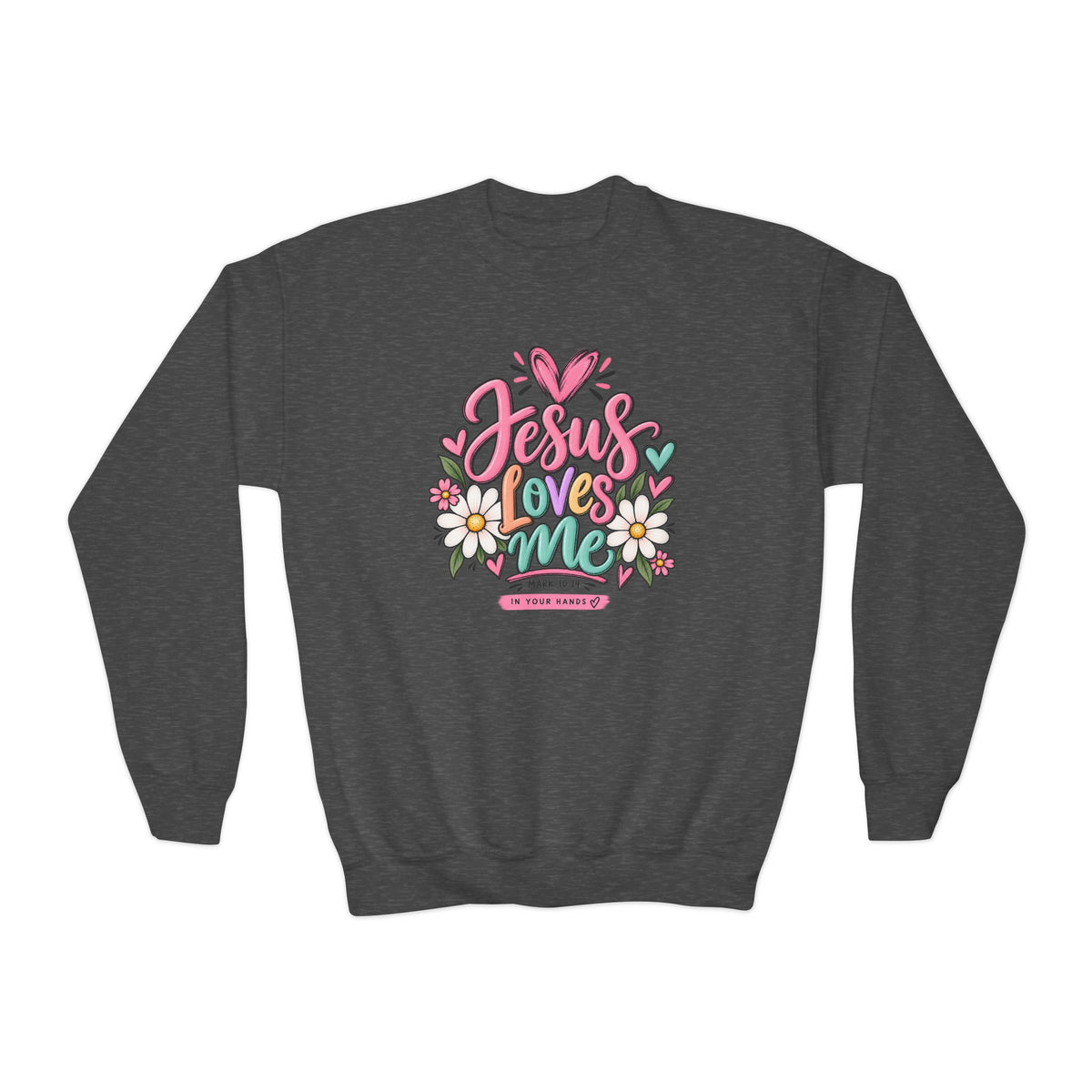 Youth Crewneck Sweatshirt - "Jesus Loves Me" Colorful Floral Christian Pullover