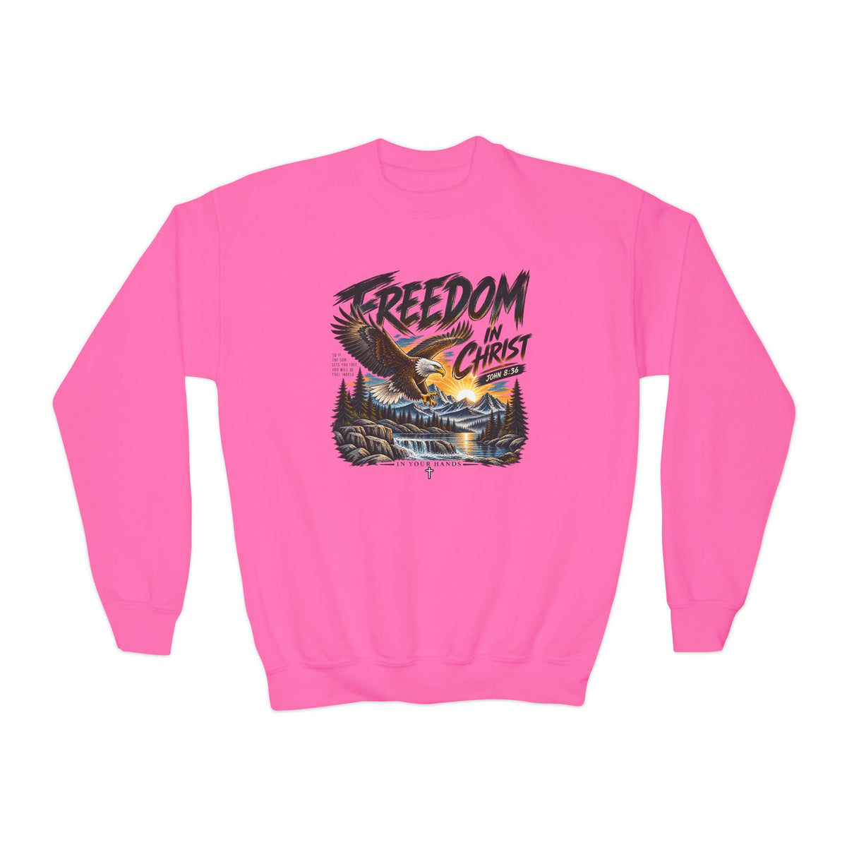 Youth Crewneck Sweatshirt — "Freedom in Christ" Eagle Graphic