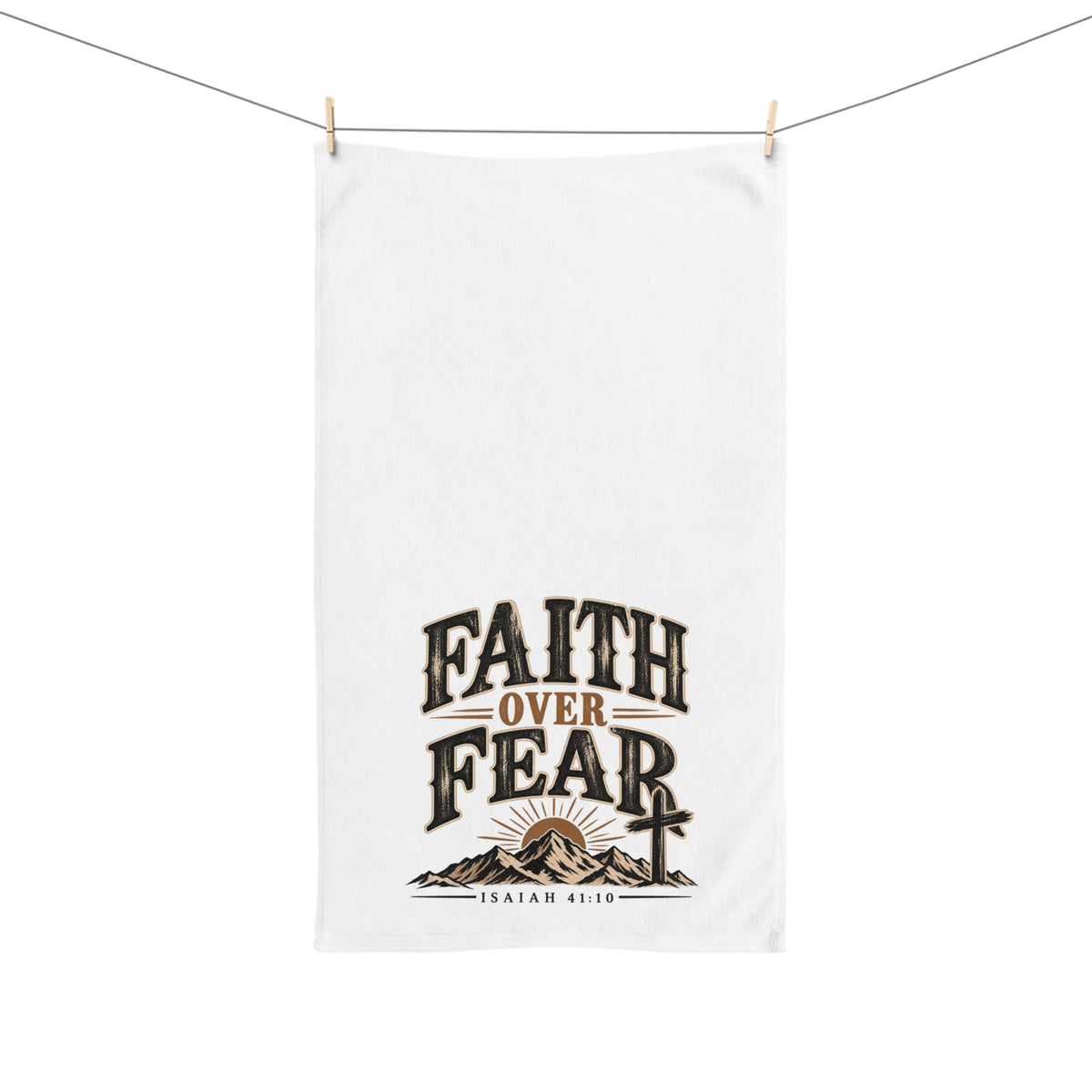 Faith Over Fear Hand Towel — Isaiah 41:10 Inspirational Kitchen or Bathroom Towel