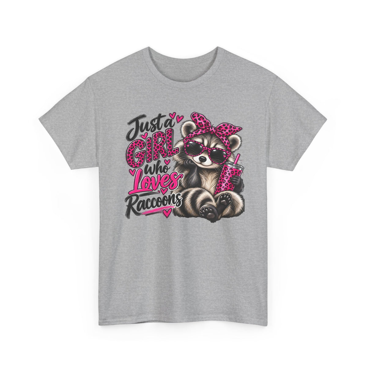 Just a Girl Who Loves Raccoons Tee — Cute Pink Raccoon Graphic T-Shirt