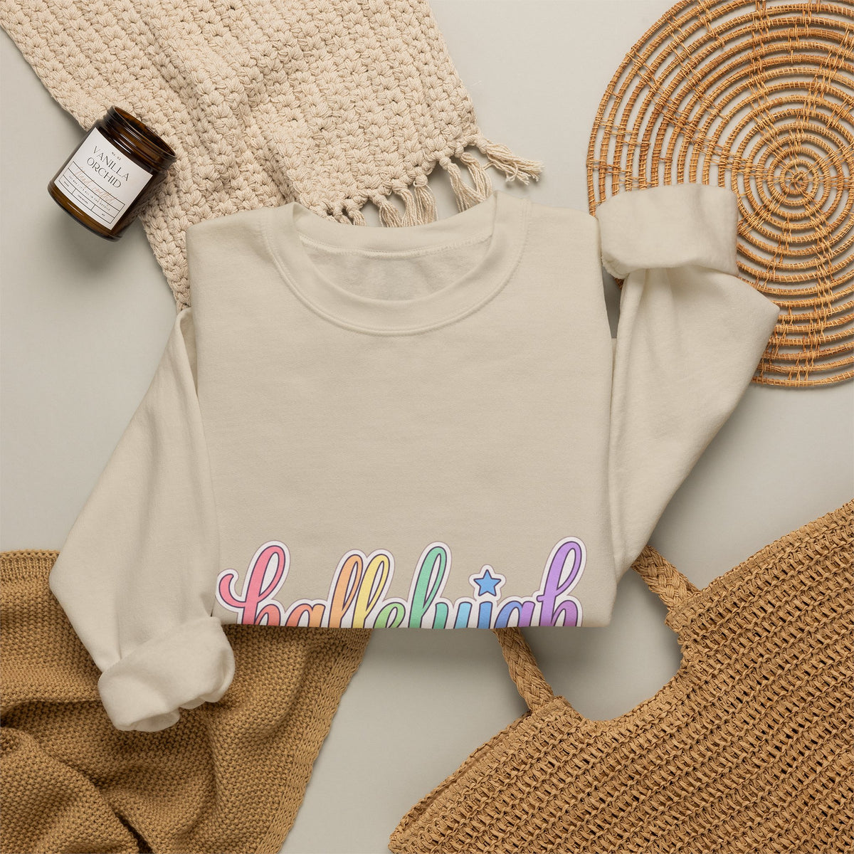 Hallelujah Script Rainbow Crewneck Sweatshirt | Everything Hallelujah