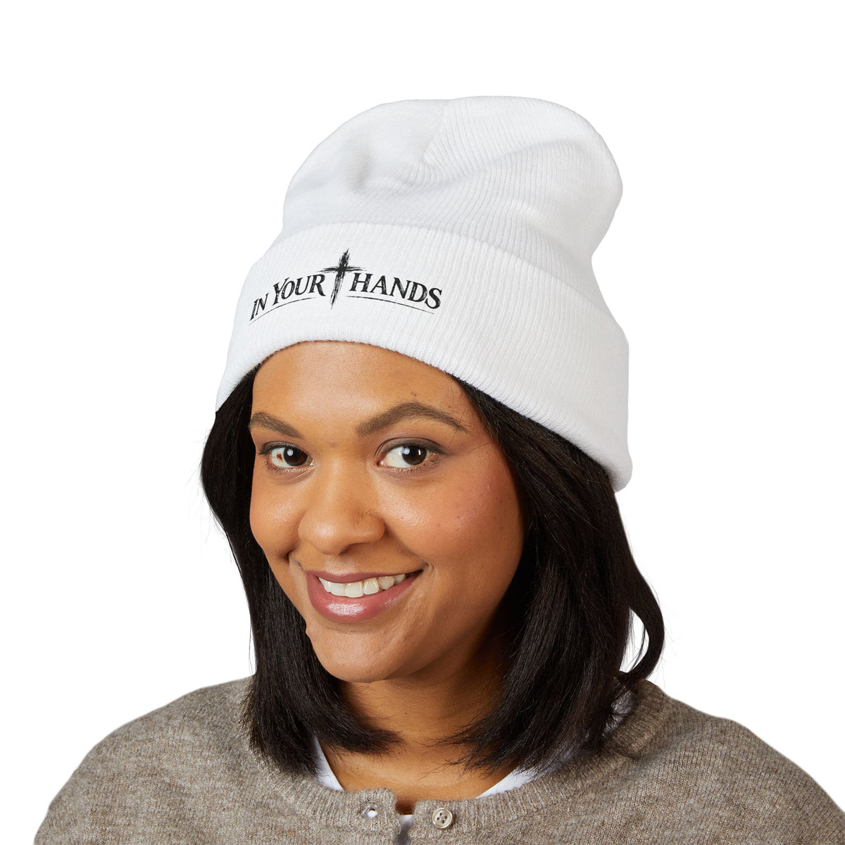 Embroidered 'In Your Hands' Cuffed Beanie