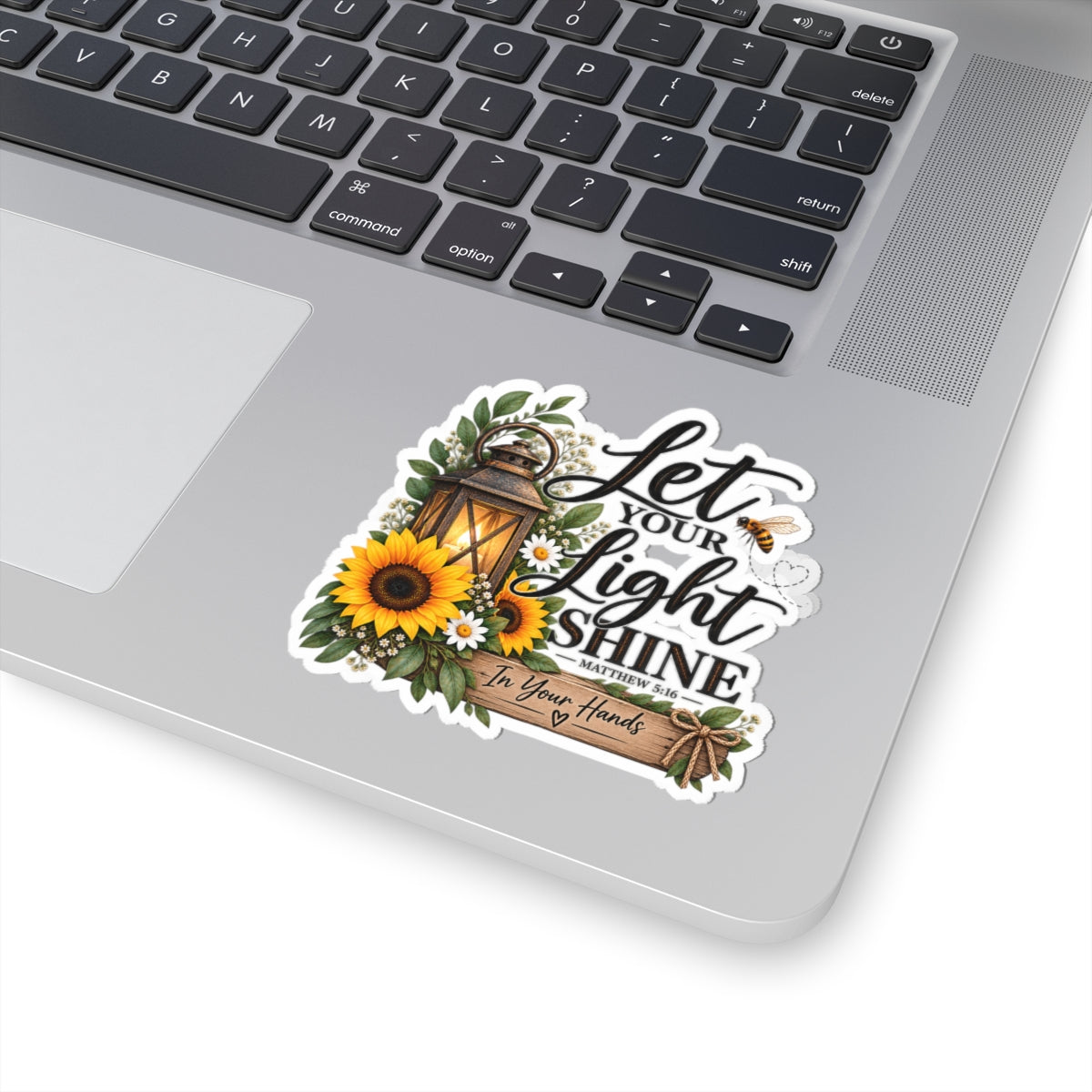 Let Your Light Shine Sunflower Lantern Sticker — Matthew 5:16 Inspirational Bible Verse Kiss-Cut