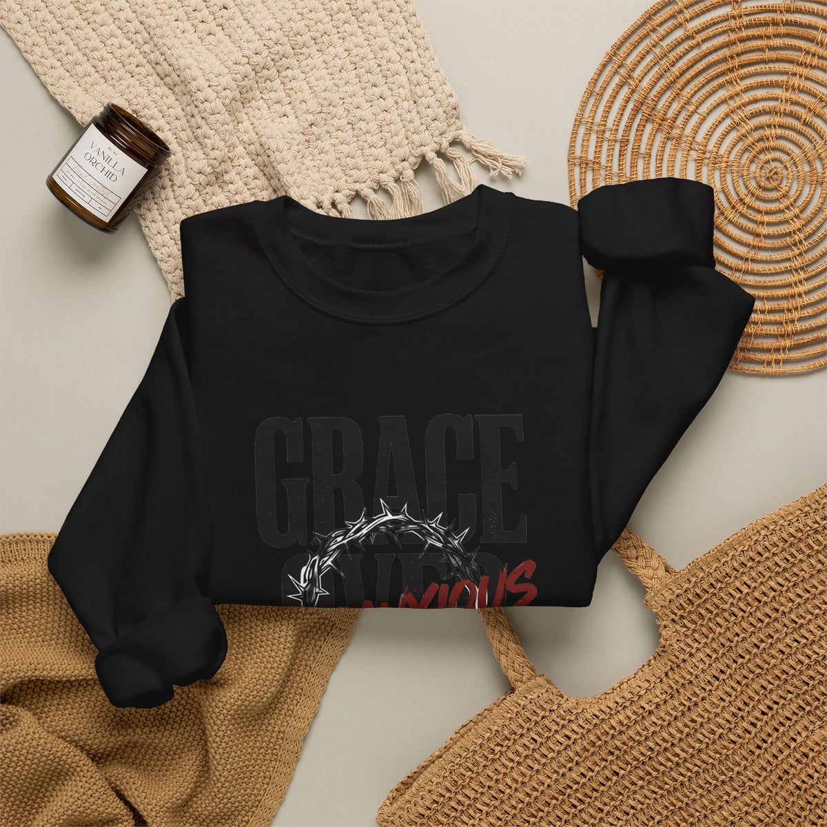 Grace Over Fear Crewneck Sweatshirt | Christian Streetwear, Distressed Typography
