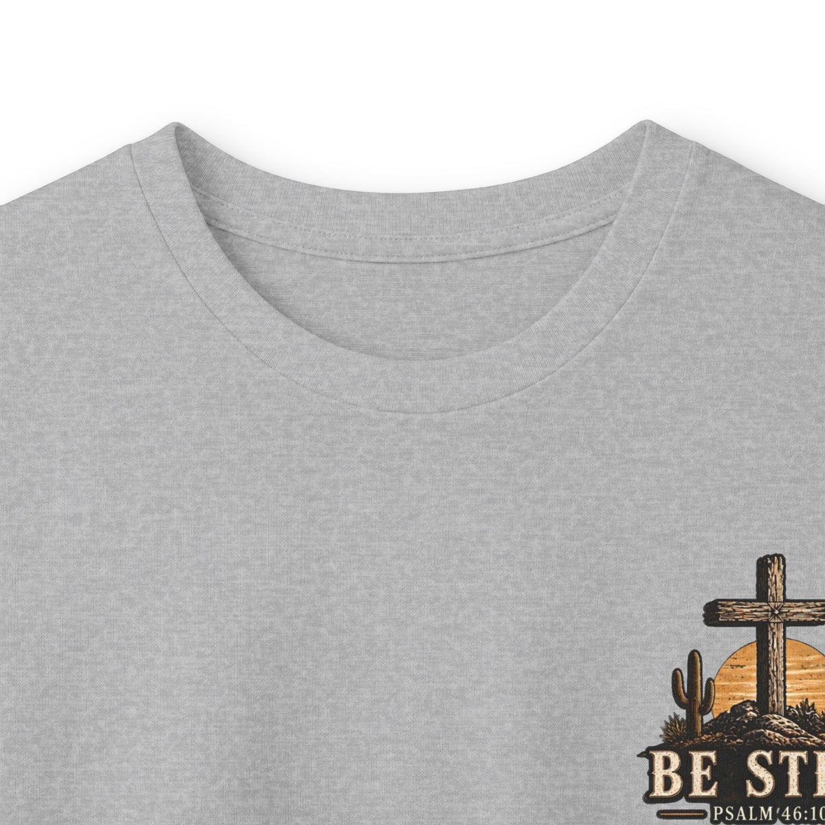 Be Still Psalm 46:10 Long Sleeve Tee — Christian Cross Sunset Shirt