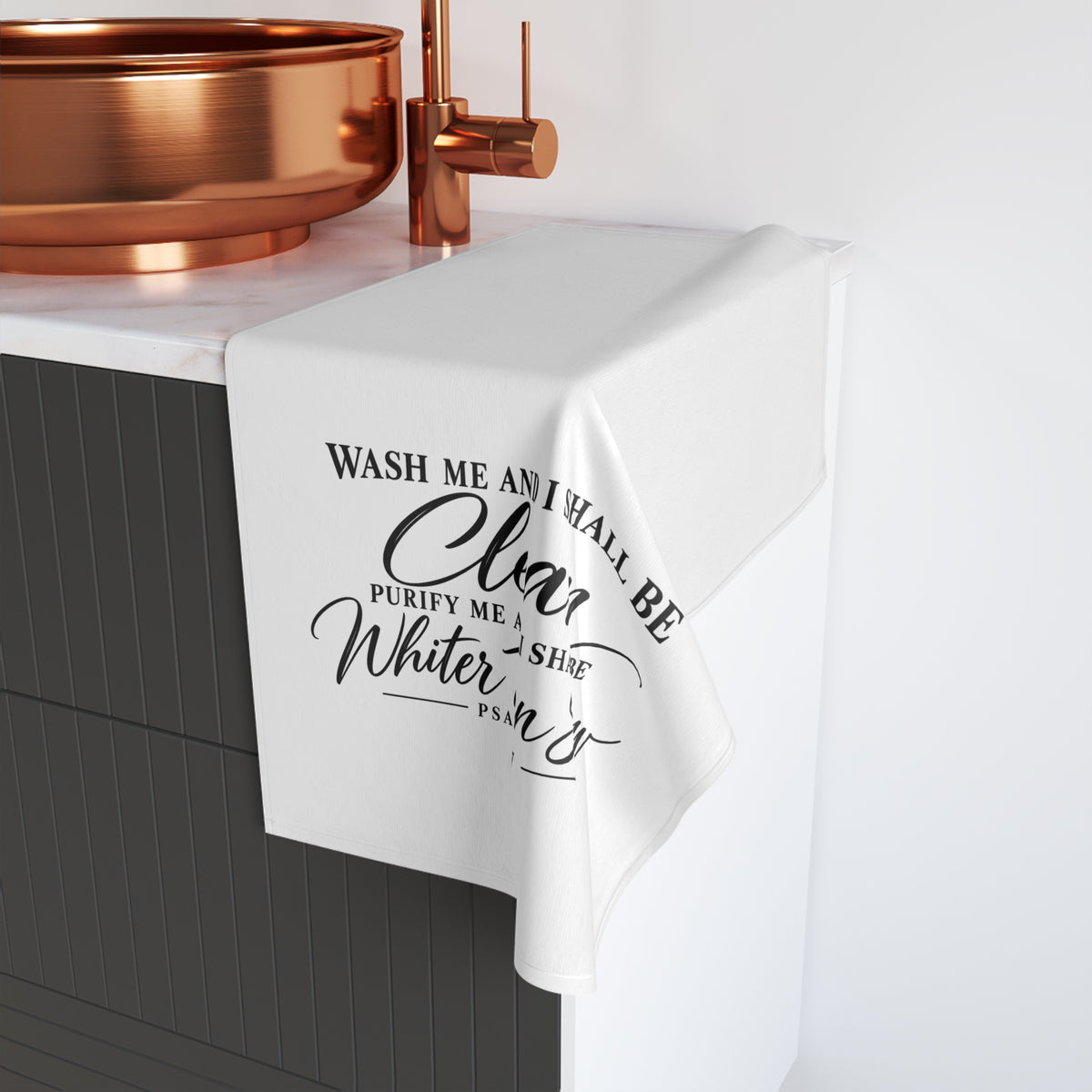 Hand Towel — "Wash Me and I Shall Be Clean" Faith Scripture Kitchen Towel (Psalm 51:7)