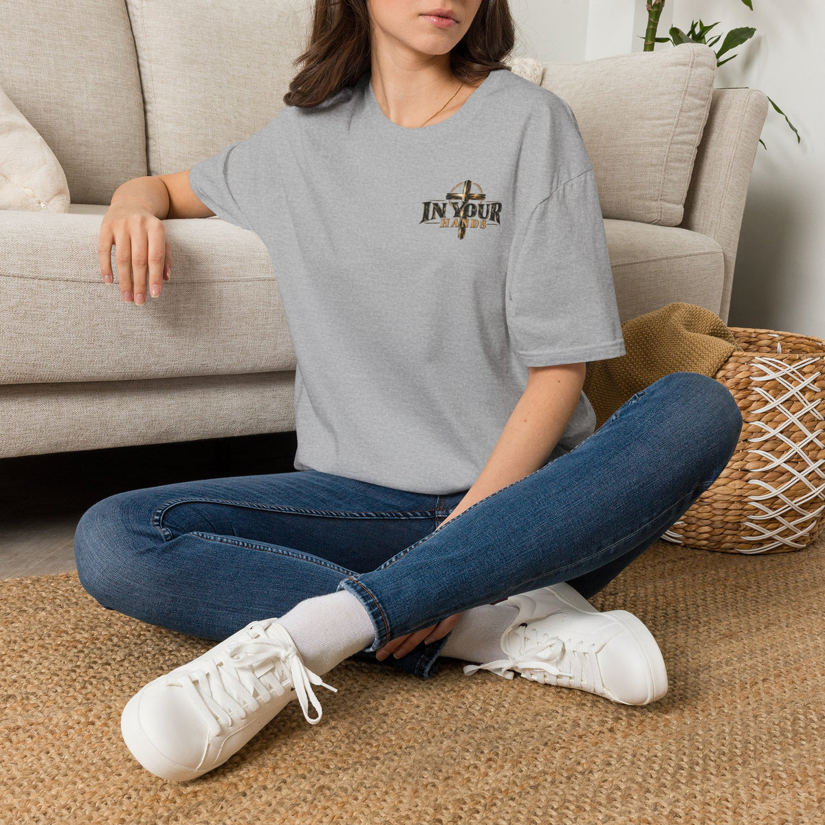 In Your Hands Cross T‑Shirt — Christian Faith Small Chest Logo