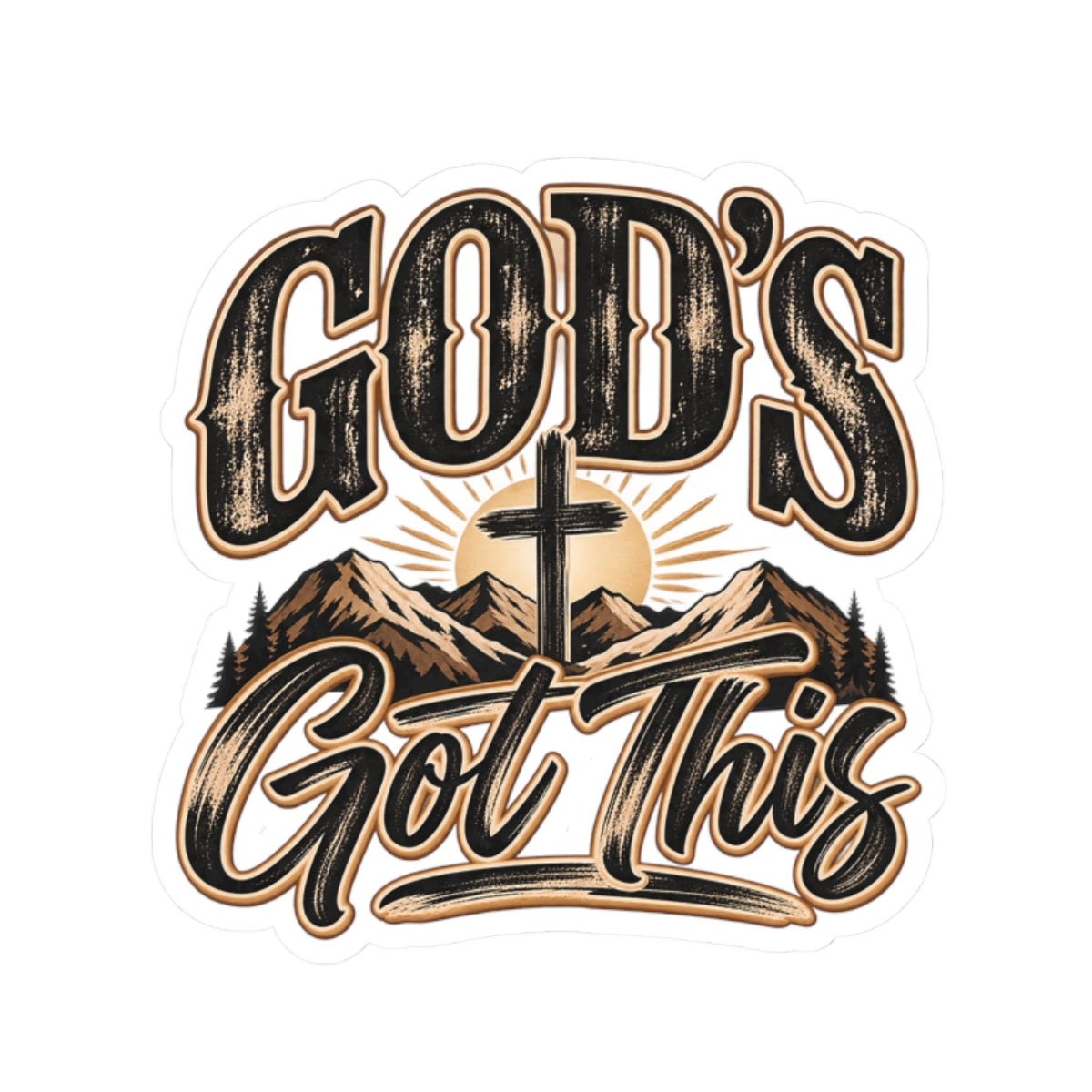 God's Got This Christian Sticker — Faith Cross Mountain Kiss-Cut Decal