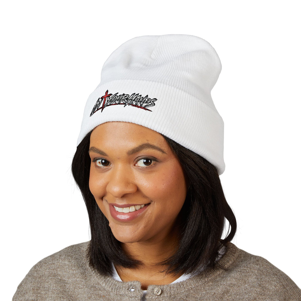Embroidered Cross Logo Cuffed Beanie — Christian Streetwear Knit Hat