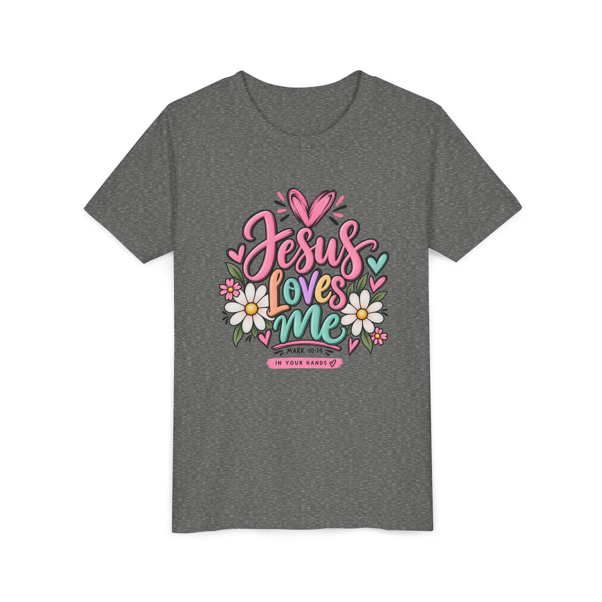 Youth Tee — "Jesus Loves Me" Floral Christian Kids T-Shirt