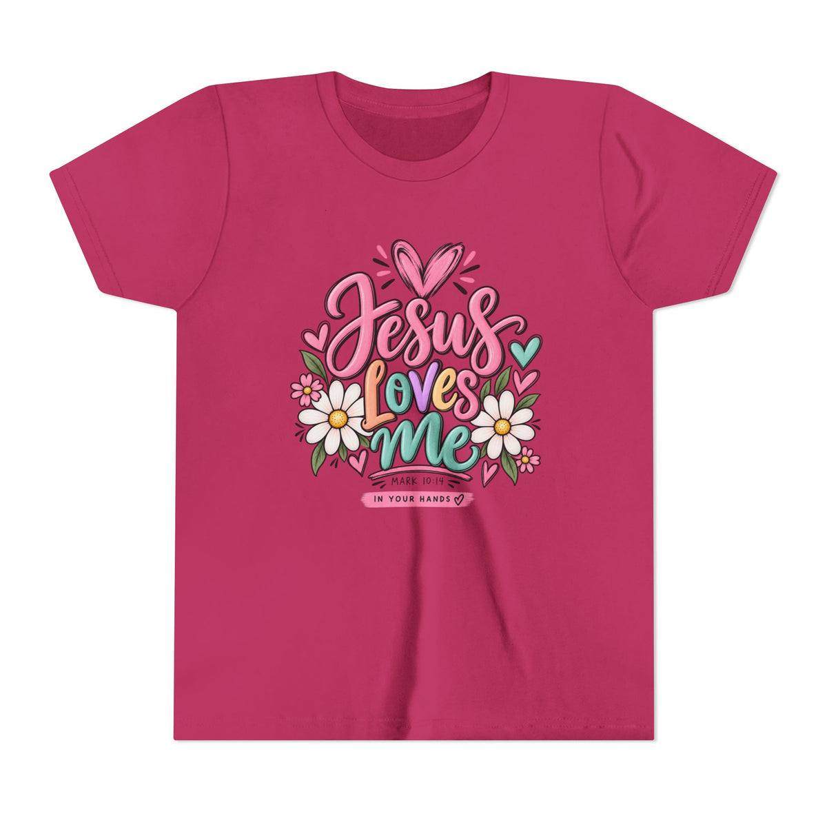 Youth Tee — "Jesus Loves Me" Floral Christian Kids T-Shirt