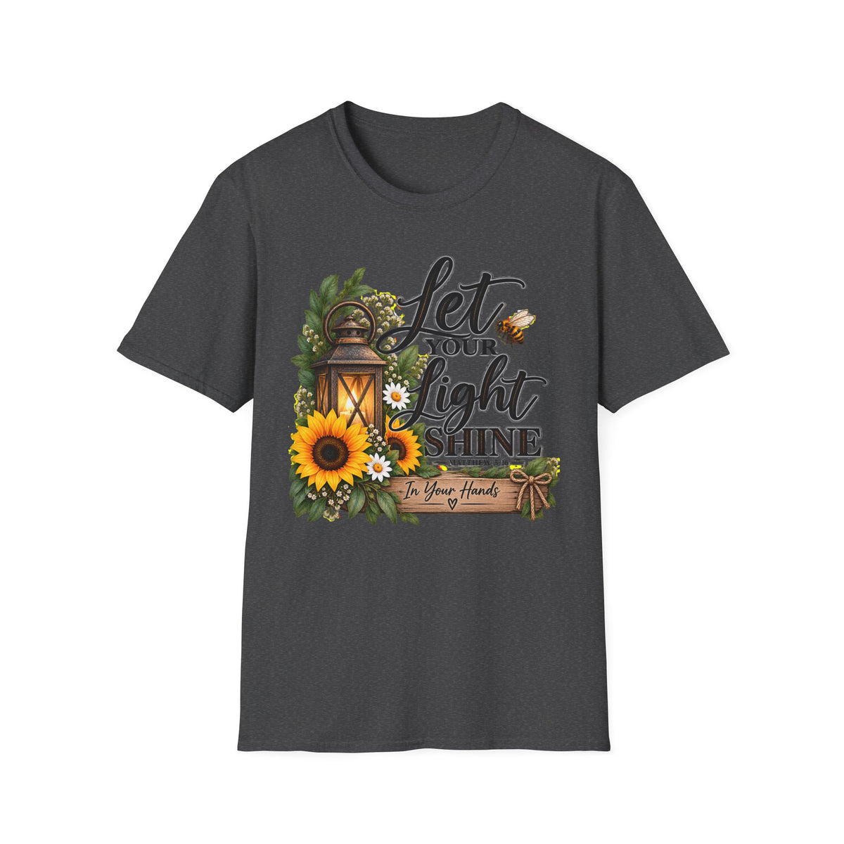 Let Your Light Shine T-Shirt — Inspirational Lantern & Sunflower Tee