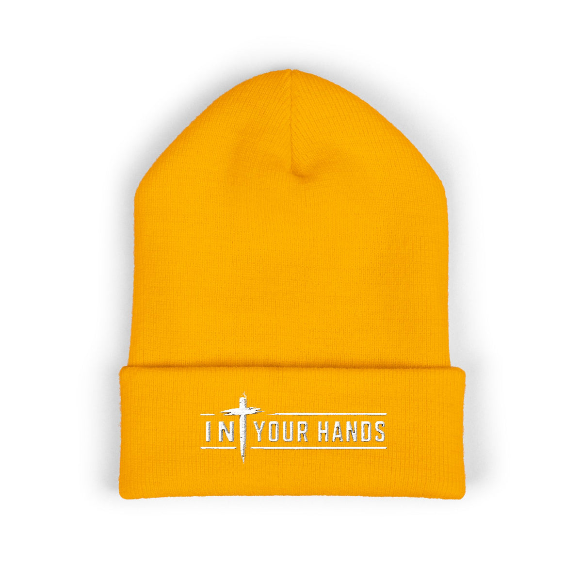 Embroidered 'In Your Hands' Cuffed Beanie - Knit Winter Hat