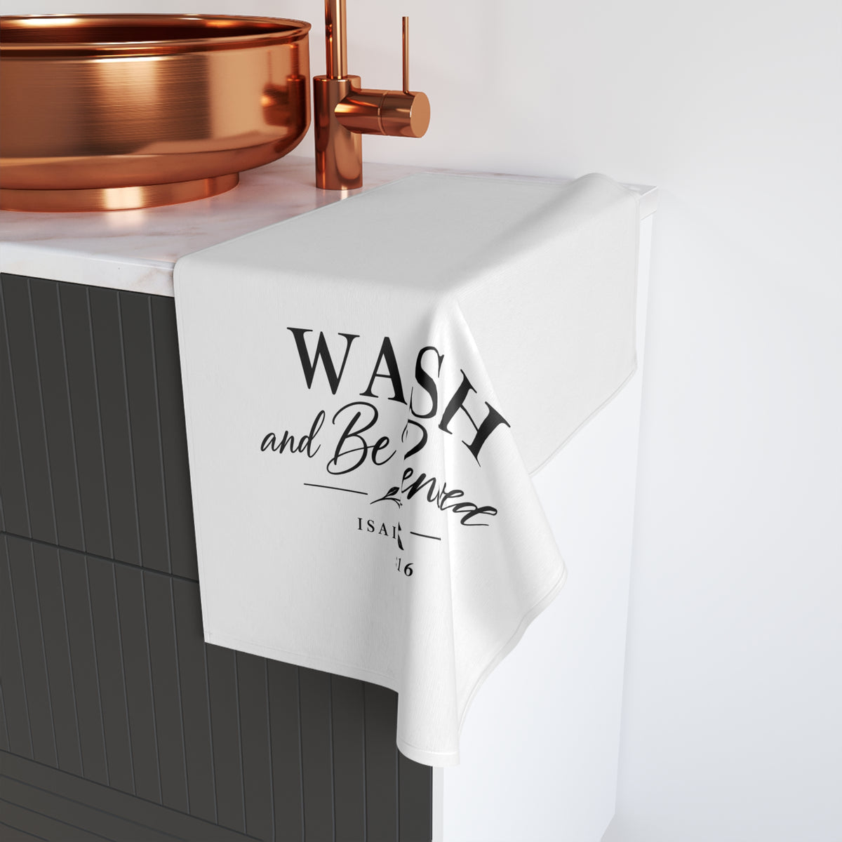 Inspirational Kitchen Hand Towel — "Wash and Be Renewed" (Isaiah 1:16)