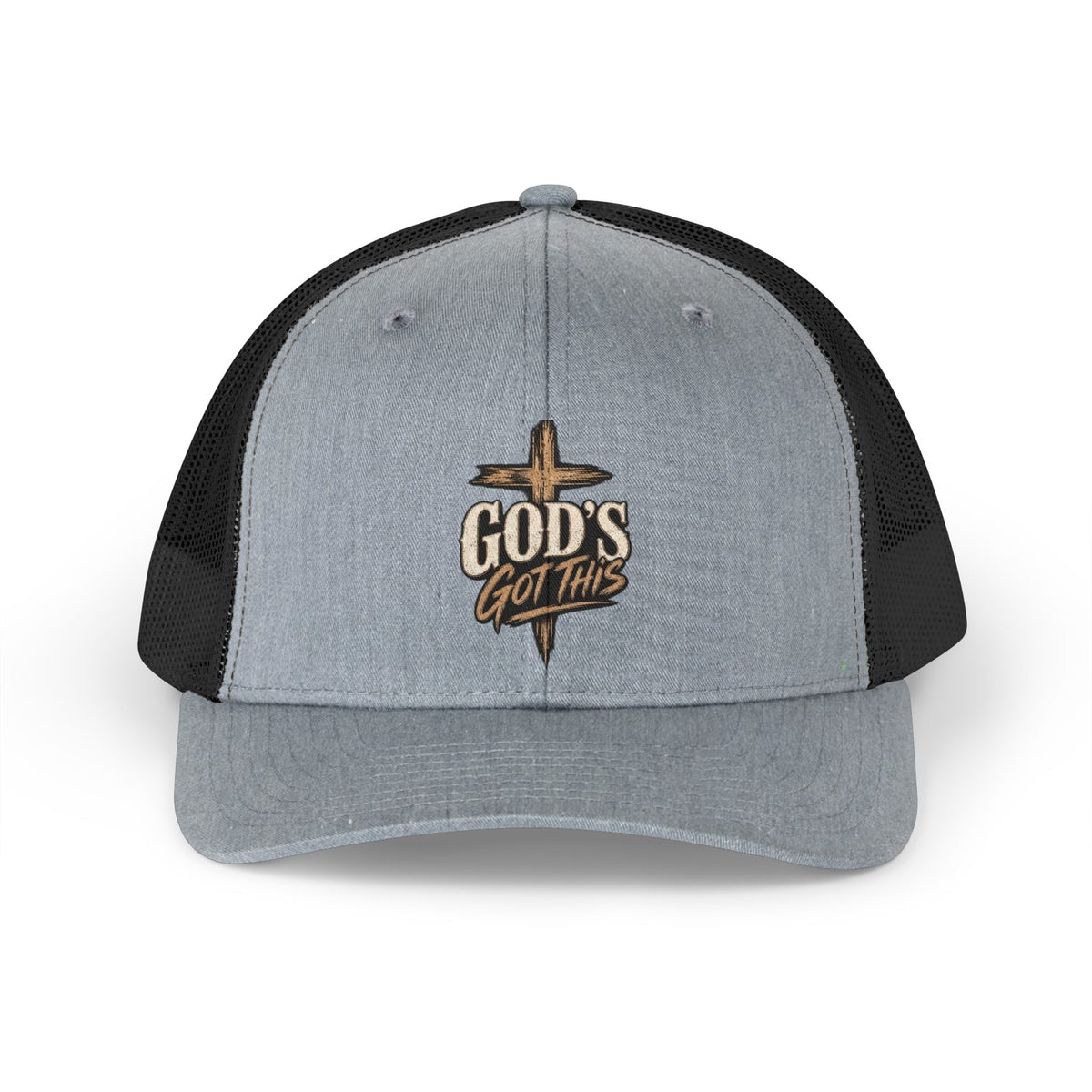 Trucker Hat — "God's Got This" Retro Cross Embroidered Cap