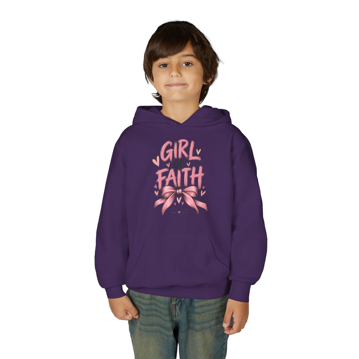 Girl of Faith Youth Hoodie — Pink Ribbon Christian Faith Sweatshirt