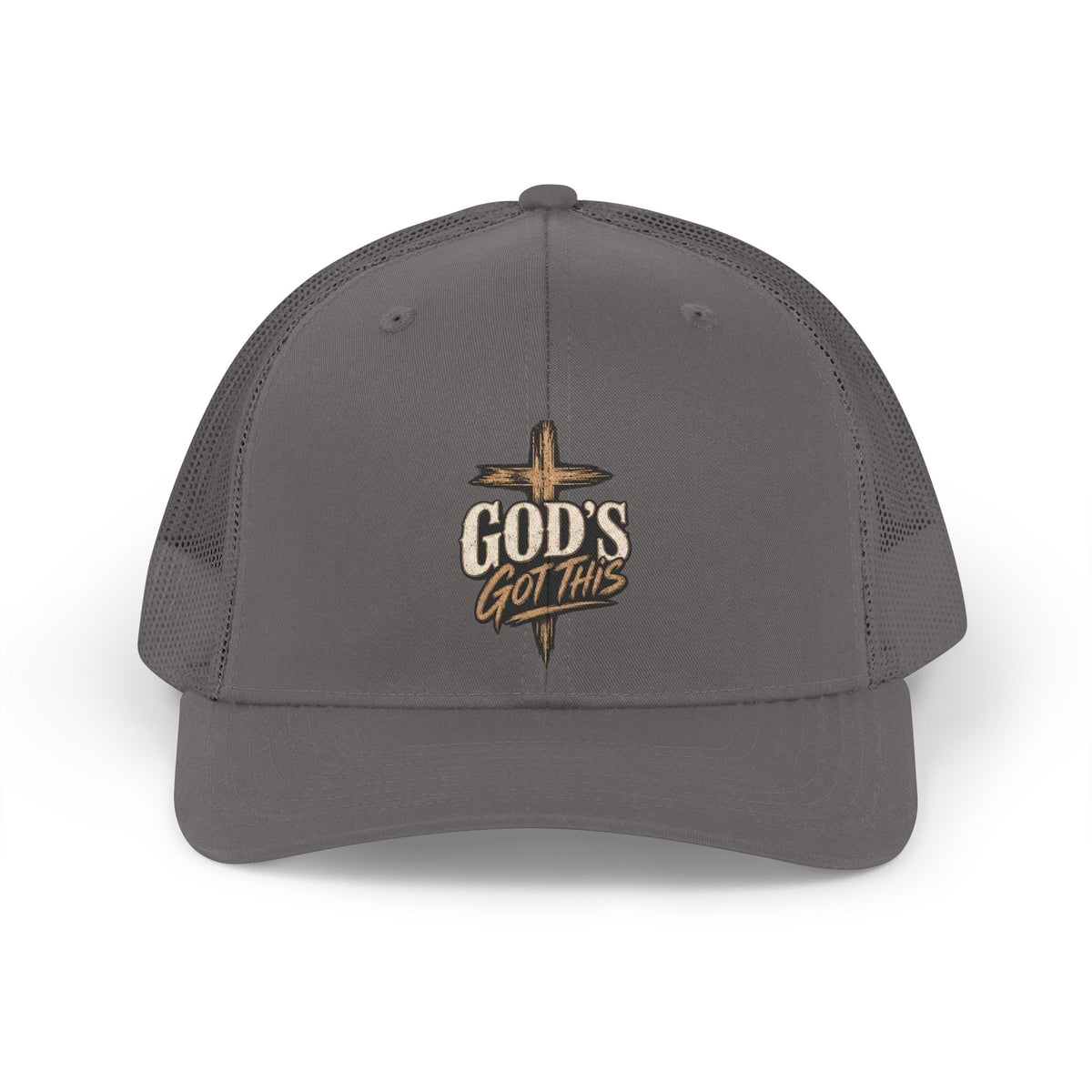 Trucker Hat — "God's Got This" Retro Cross Embroidered Cap