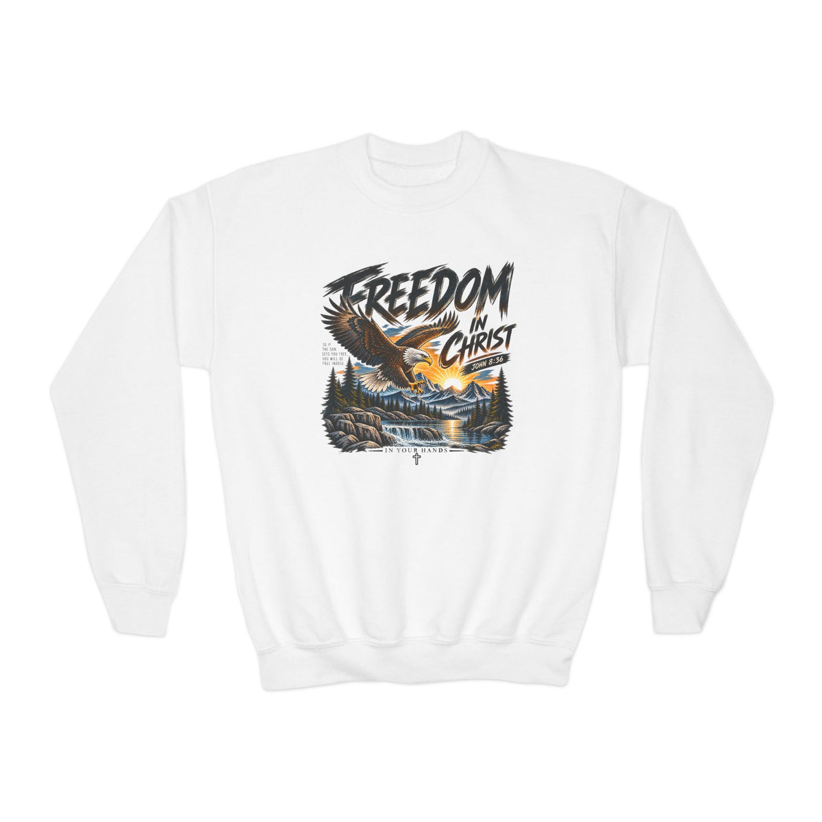 Youth Crewneck Sweatshirt — "Freedom in Christ" Eagle Graphic