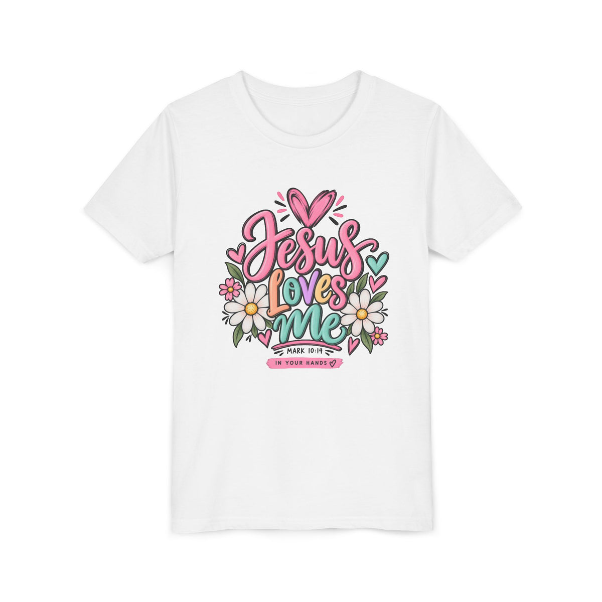 Youth Tee — "Jesus Loves Me" Floral Christian Kids T-Shirt