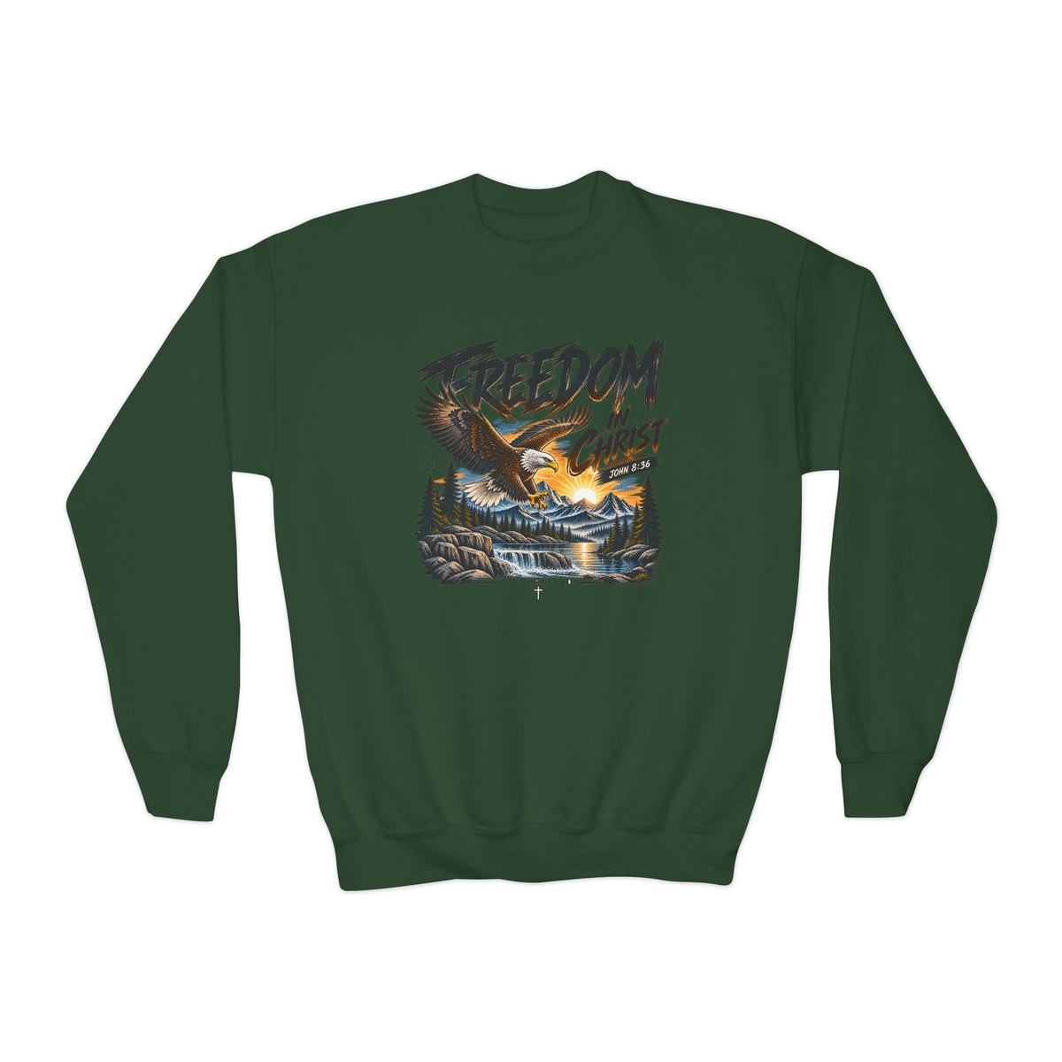 Youth Crewneck Sweatshirt — "Freedom in Christ" Eagle Graphic