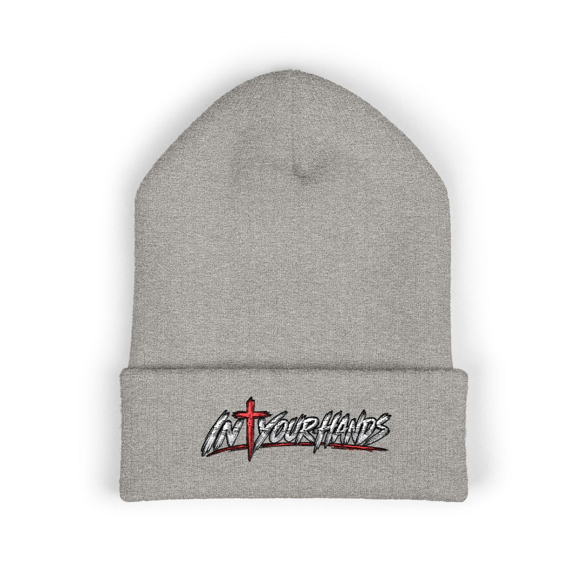 Embroidered Cross Logo Cuffed Beanie — Christian Streetwear Knit Hat