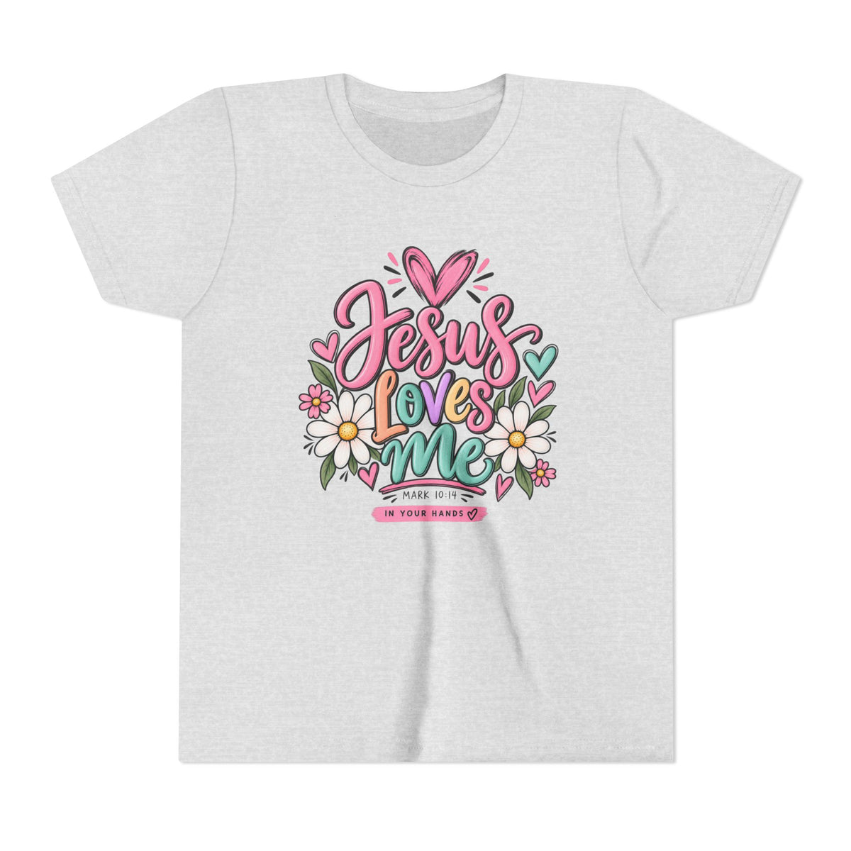 Youth Tee — "Jesus Loves Me" Floral Christian Kids T-Shirt