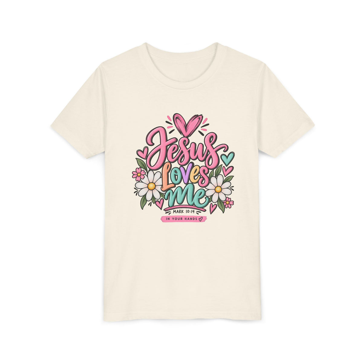 Youth Tee — "Jesus Loves Me" Floral Christian Kids T-Shirt