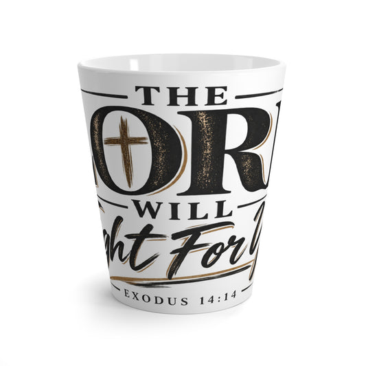 Latte Mug — 'The Lord Will Fight For You' Inspirational Christian Coffee Cup (Exodus 14:14)
