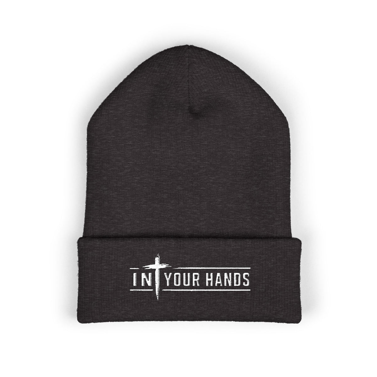 Embroidered 'In Your Hands' Cuffed Beanie - Knit Winter Hat