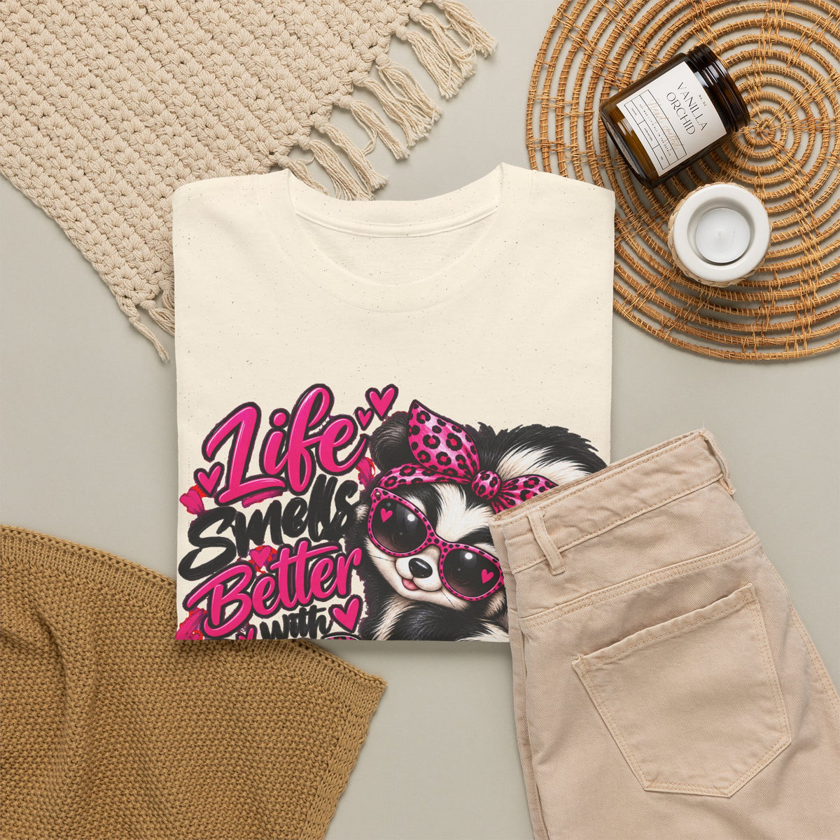 Life Smiles Better with Good Friends Skunk Graphic T-Shirt