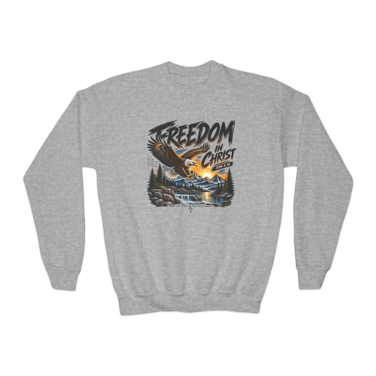 Youth Crewneck Sweatshirt — "Freedom in Christ" Eagle Graphic