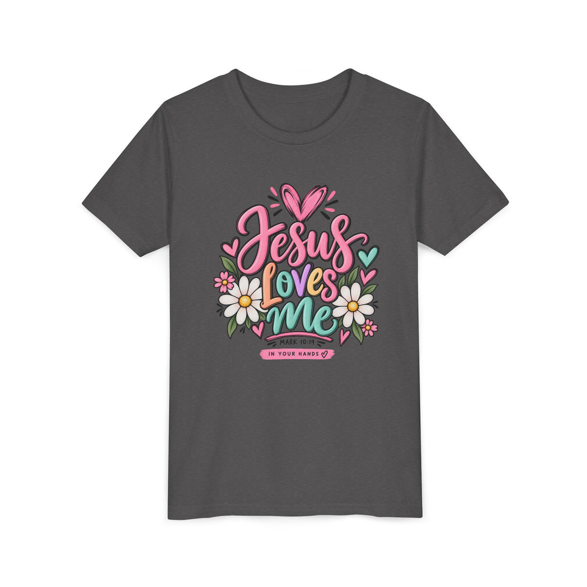 Youth Tee — "Jesus Loves Me" Floral Christian Kids T-Shirt