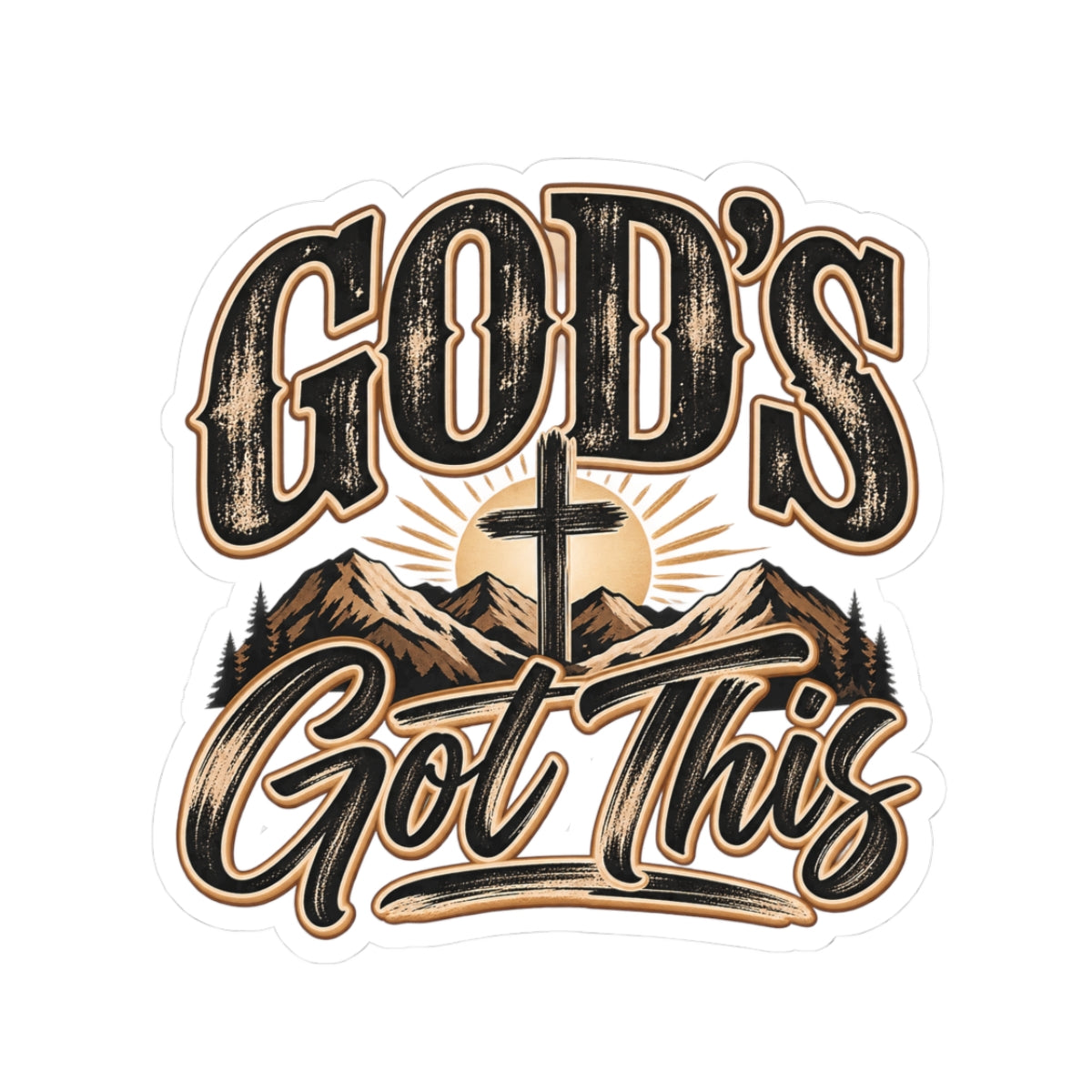 God's Got This Christian Sticker — Faith Cross Mountain Kiss-Cut Decal