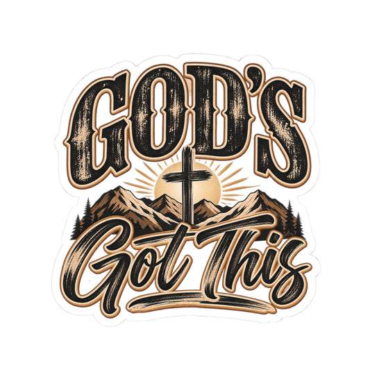God's Got This Christian Sticker — Faith Cross Mountain Kiss-Cut Decal