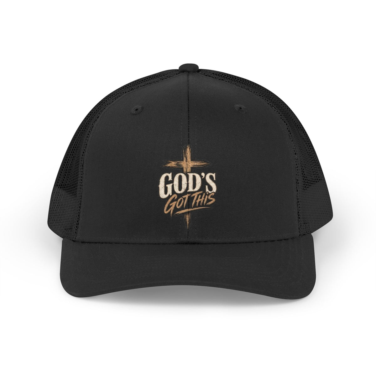 Trucker Hat — "God's Got This" Retro Cross Embroidered Cap