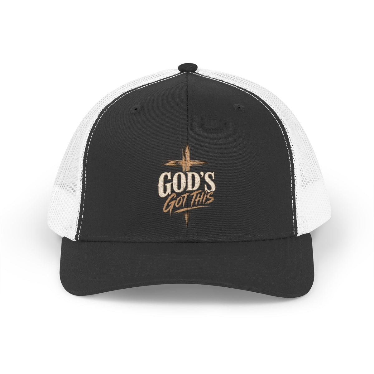 Trucker Hat — "God's Got This" Retro Cross Embroidered Cap